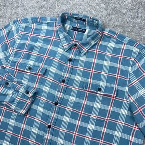Lucky Brand Shirt Mens 2XL Blue Plaid Flannel Button‎ Up Work Pockets Outdoor